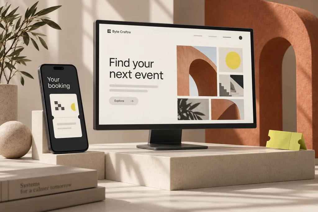 Event Booking: conceptual web and mobile interface on studio devices